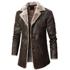 Matthias - Men's Leather Coat with Faux-Fur Collar Lining