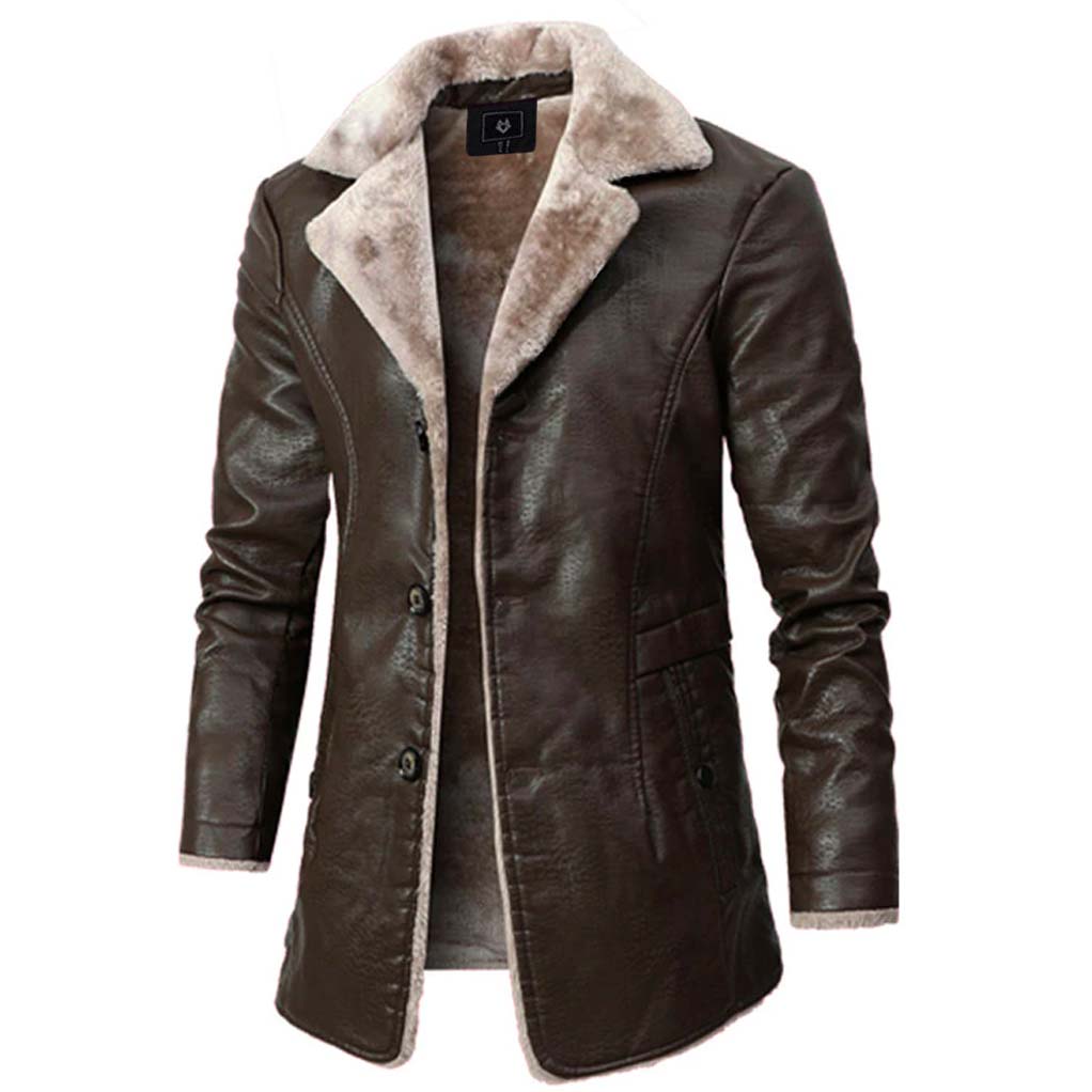 Matthias - Men's Leather Coat with Faux-Fur Collar Lining