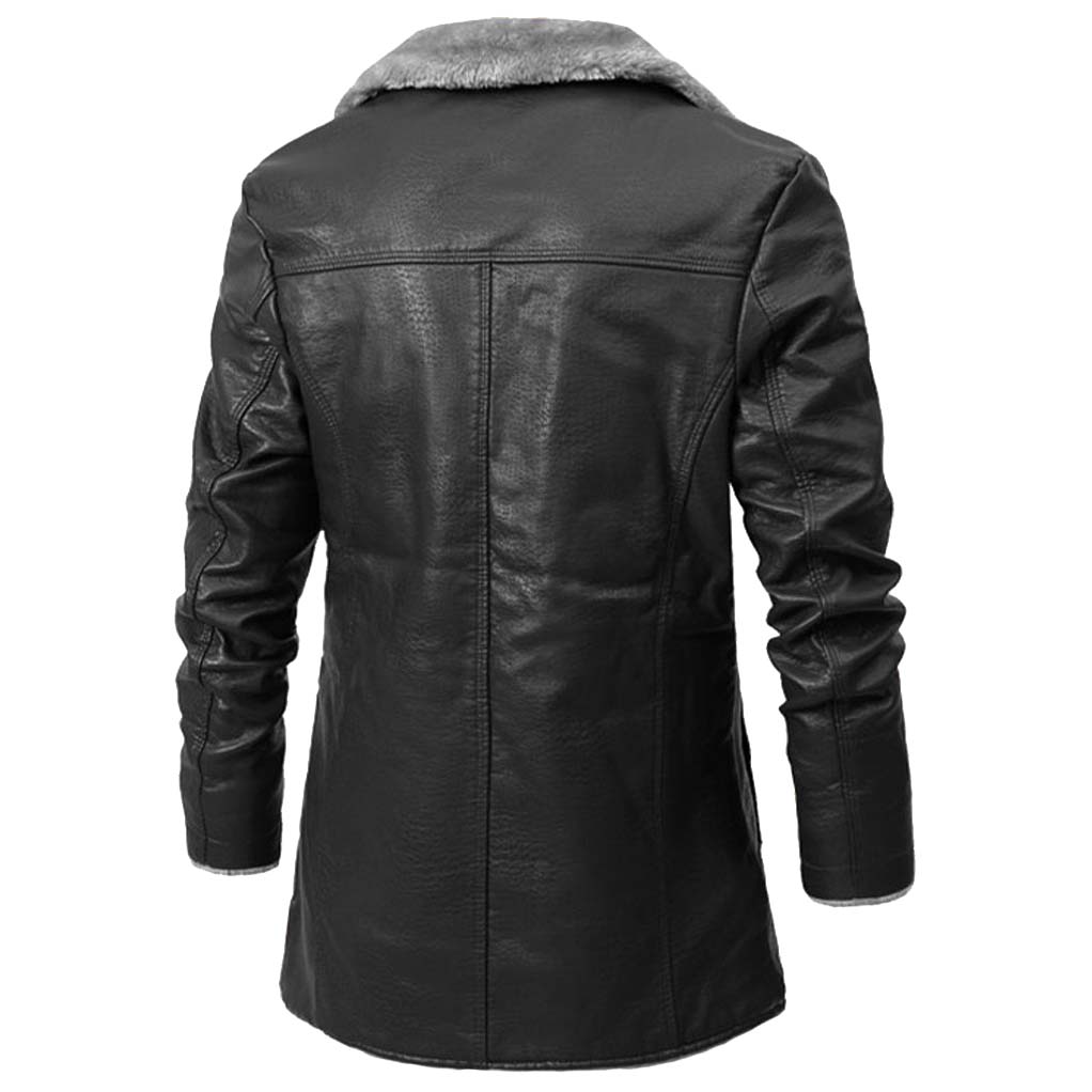 Matthias - Men's Leather Coat with Faux-Fur Collar Lining