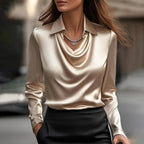 Maxine - Women's Draped Cowl-Neck Satin Blouse