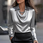 Maxine - Women's Draped Cowl-Neck Satin Blouse