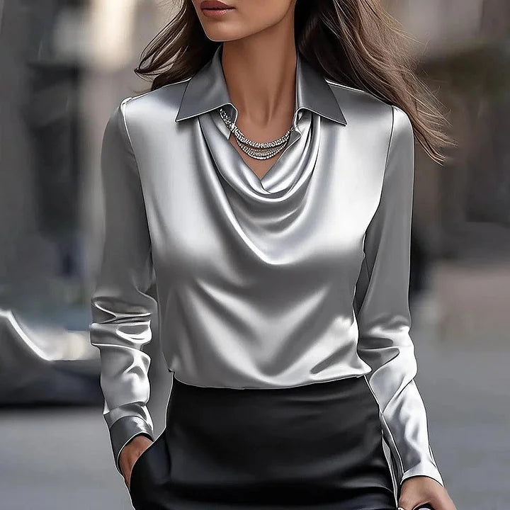 Maxine - Women's Draped Cowl-Neck Satin Blouse