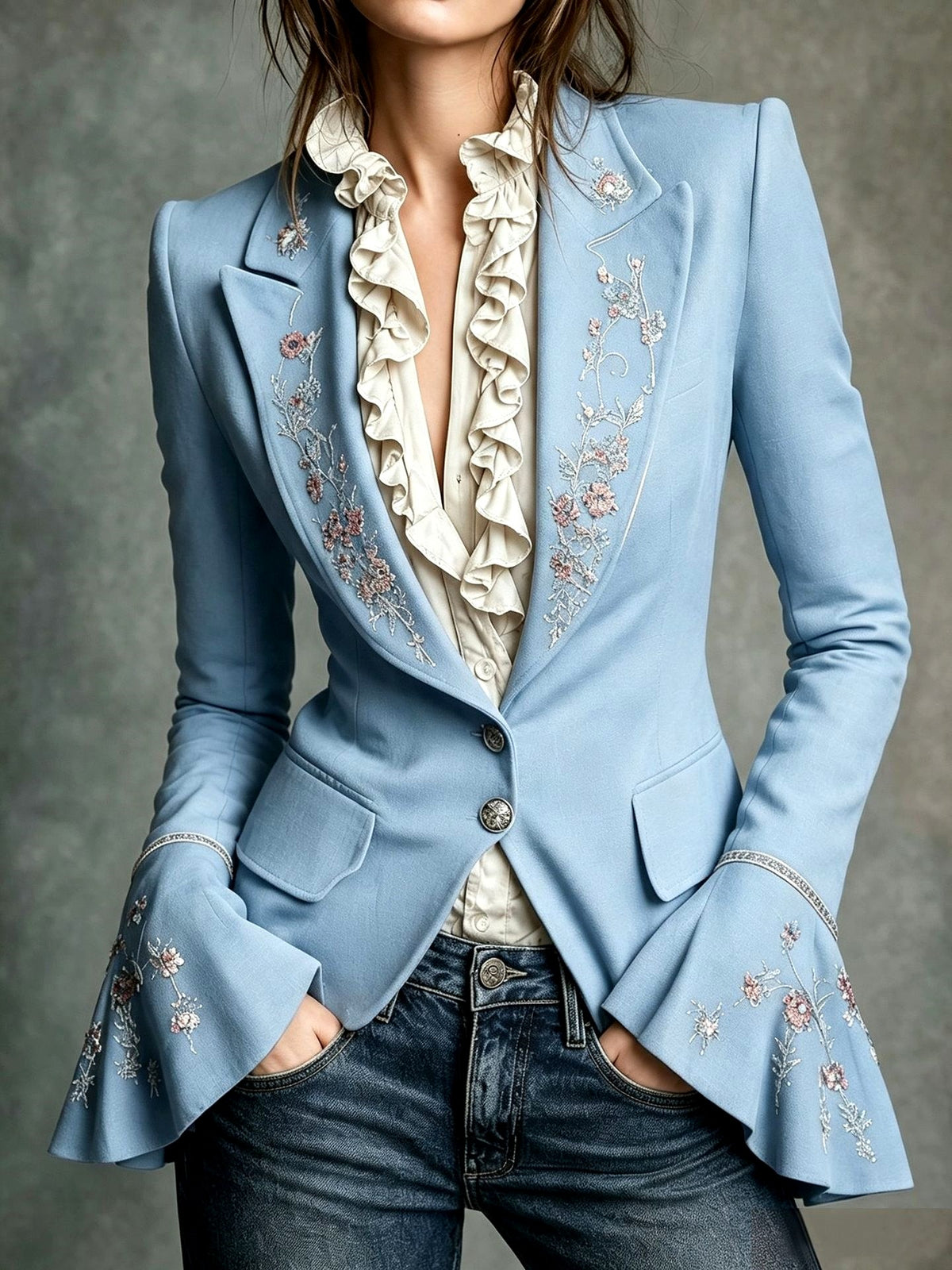 Melissa - Women’s Embroidered Tailored Blazer with Flared Cuffs 4