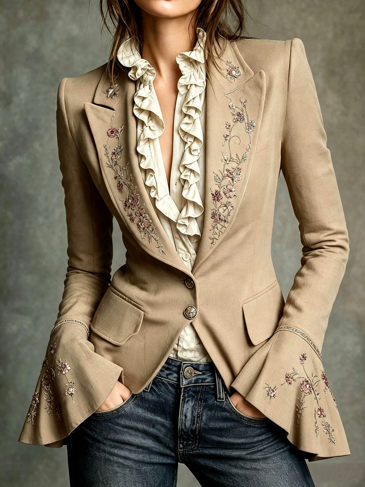 Melissa - Women’s Embroidered Tailored Blazer with Flared Cuffs 5