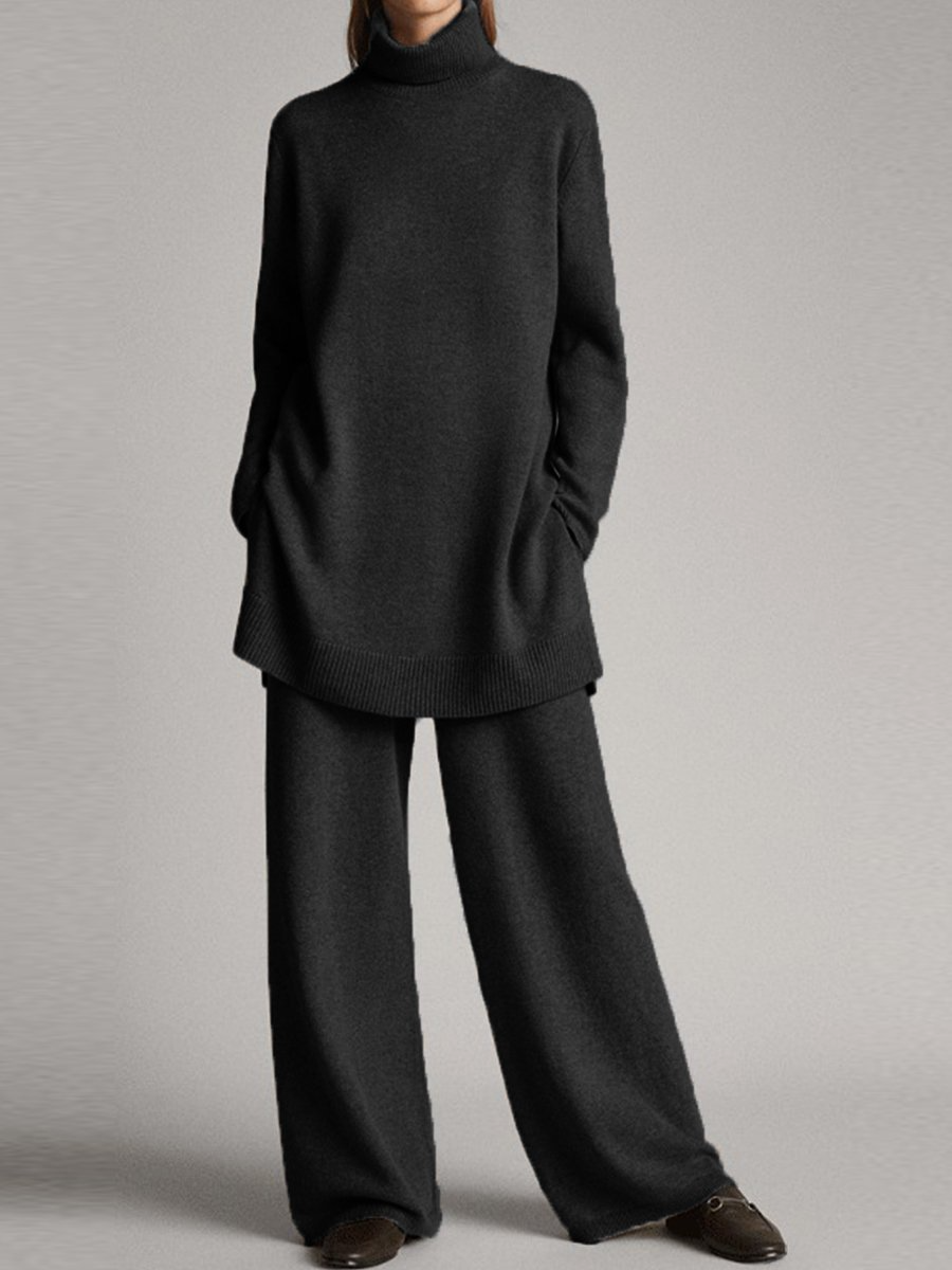 Meridian - Women's Relaxed Fit Ribbed Turtleneck Loungewear Set