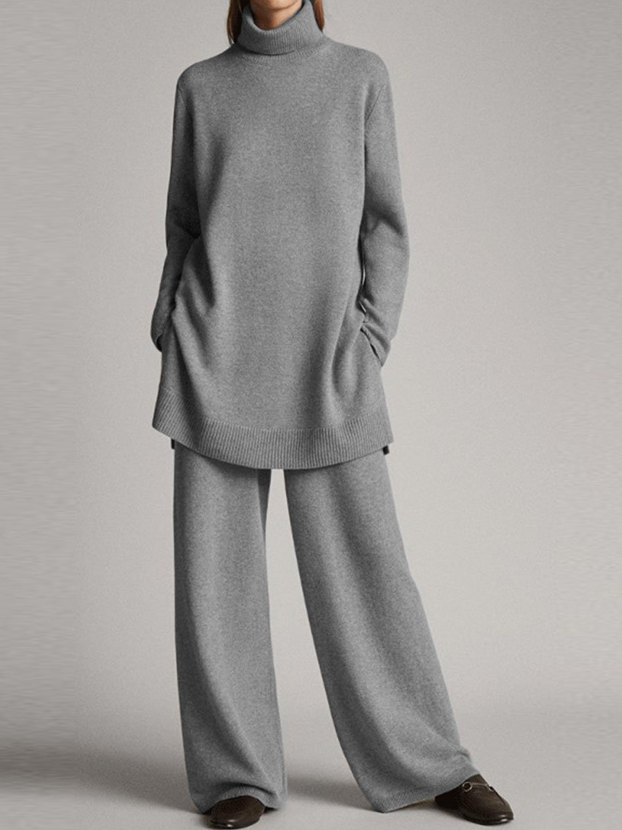 Meridian - Women's Relaxed Fit Ribbed Turtleneck Loungewear Set