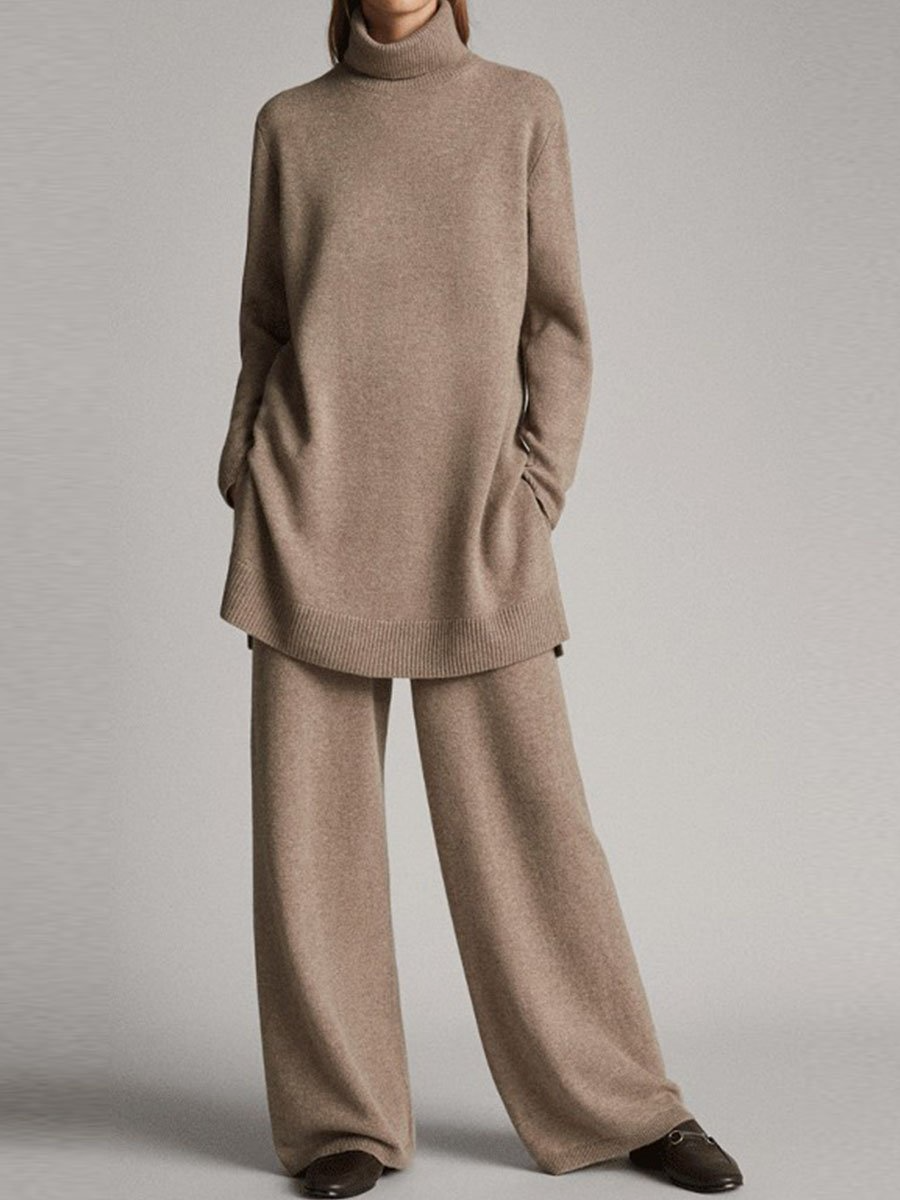 Meridian - Women's Relaxed Fit Ribbed Turtleneck Loungewear Set