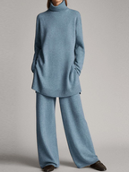 Meridian - Women's Relaxed Fit Ribbed Turtleneck Loungewear Set
