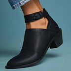 Mia - Women's Leather Ankle Boots with Block Heel