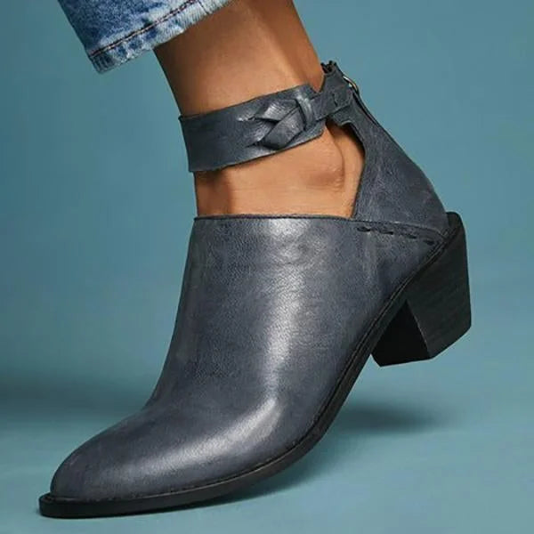 Mia - Women's Leather Ankle Boots with Block Heel