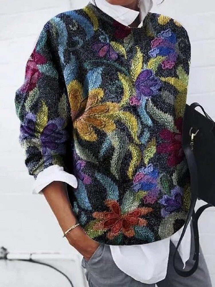 Mia - Women's Multicolor Floral Knit Pullover