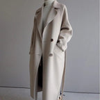 Minerva - Women's Button-Front Wool Coat with Notch Lapels