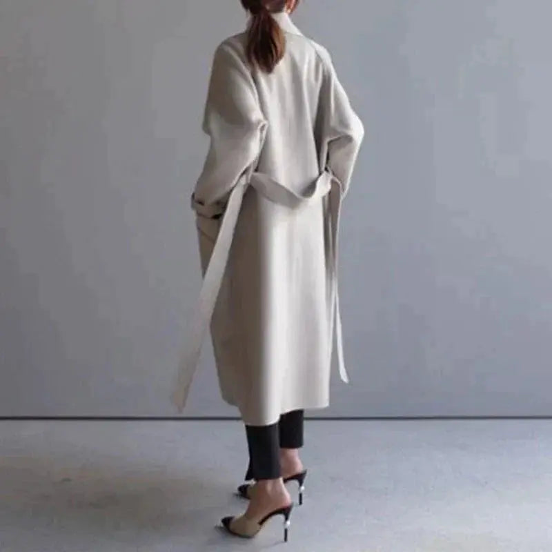Minerva - Women's Button-Front Wool Coat with Notch Lapels