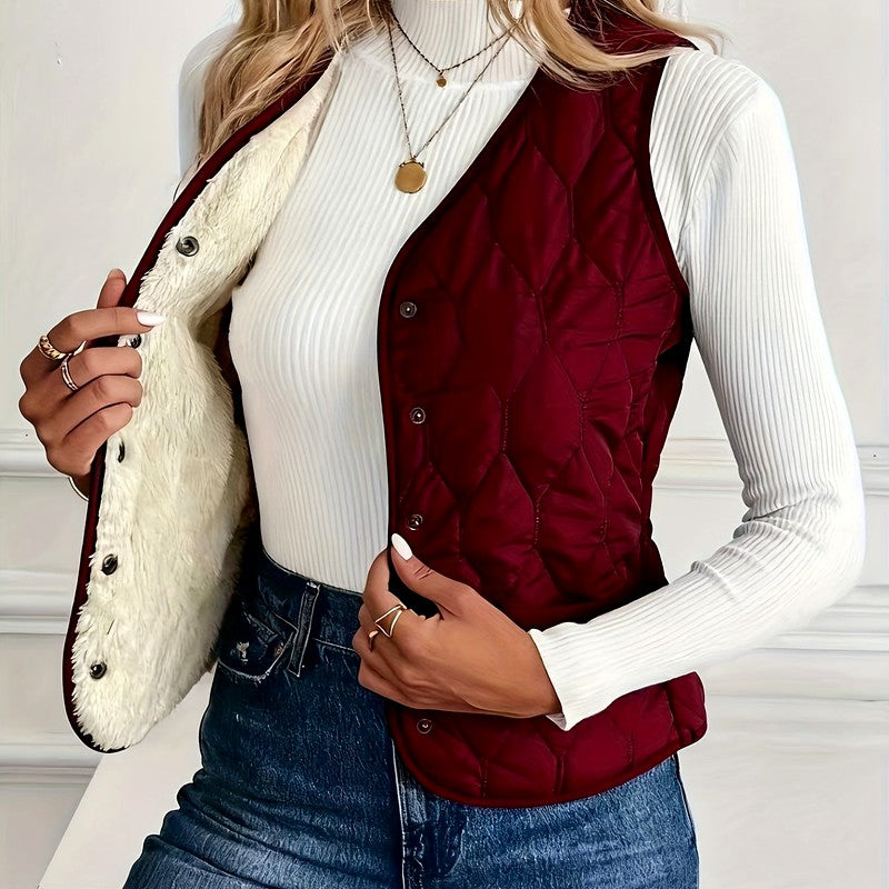 Mirabel - Women's Quilted V-Neck Lined Vest