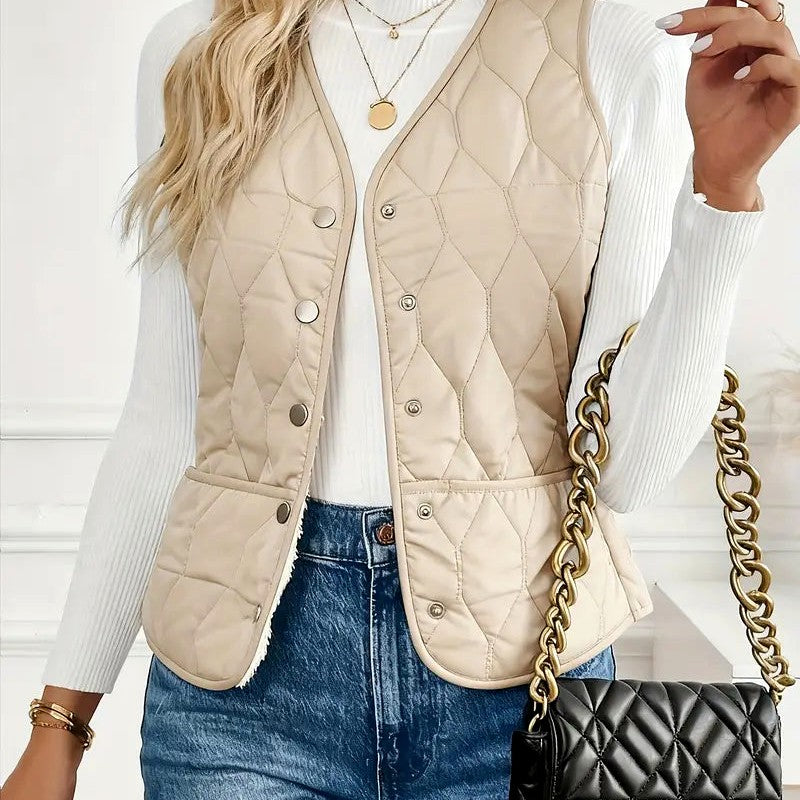 Mirabel - Women's Quilted V-Neck Lined Vest