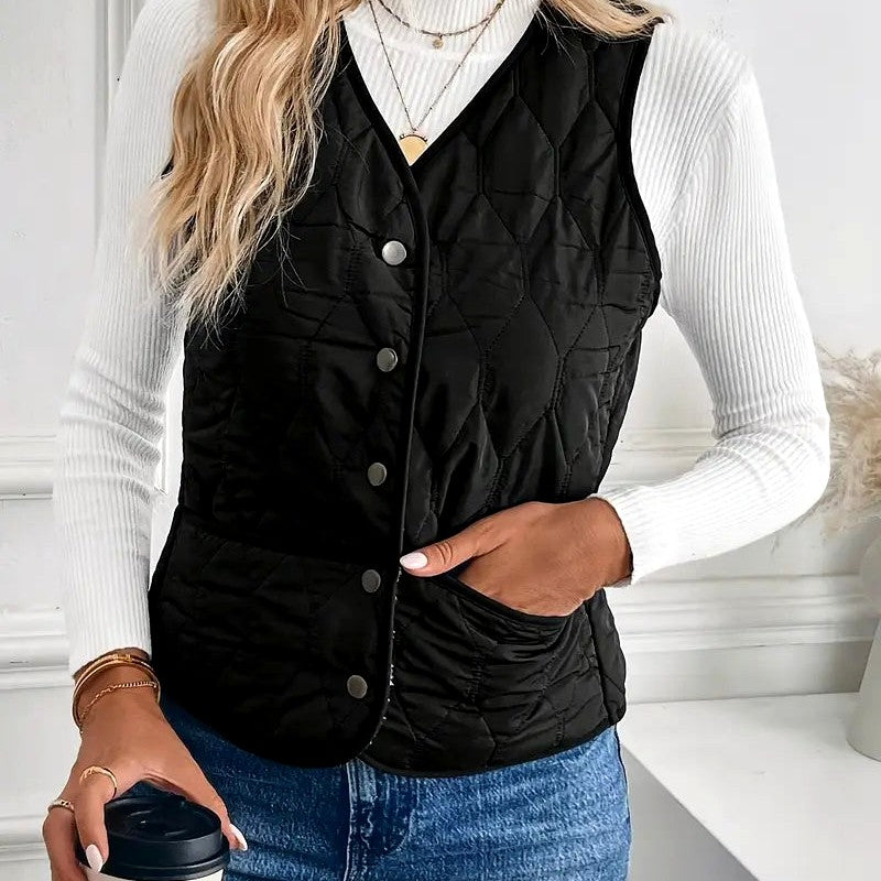 Mirabel - Women's Quilted V-Neck Lined Vest