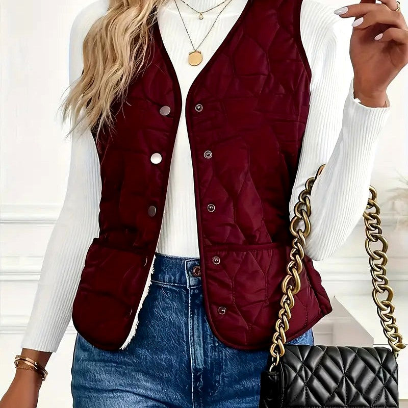 Mirabel - Women's Quilted V-Neck Lined Vest