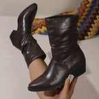 Miriam - Women's Slouch Mid-Calf Boots with Block Heel