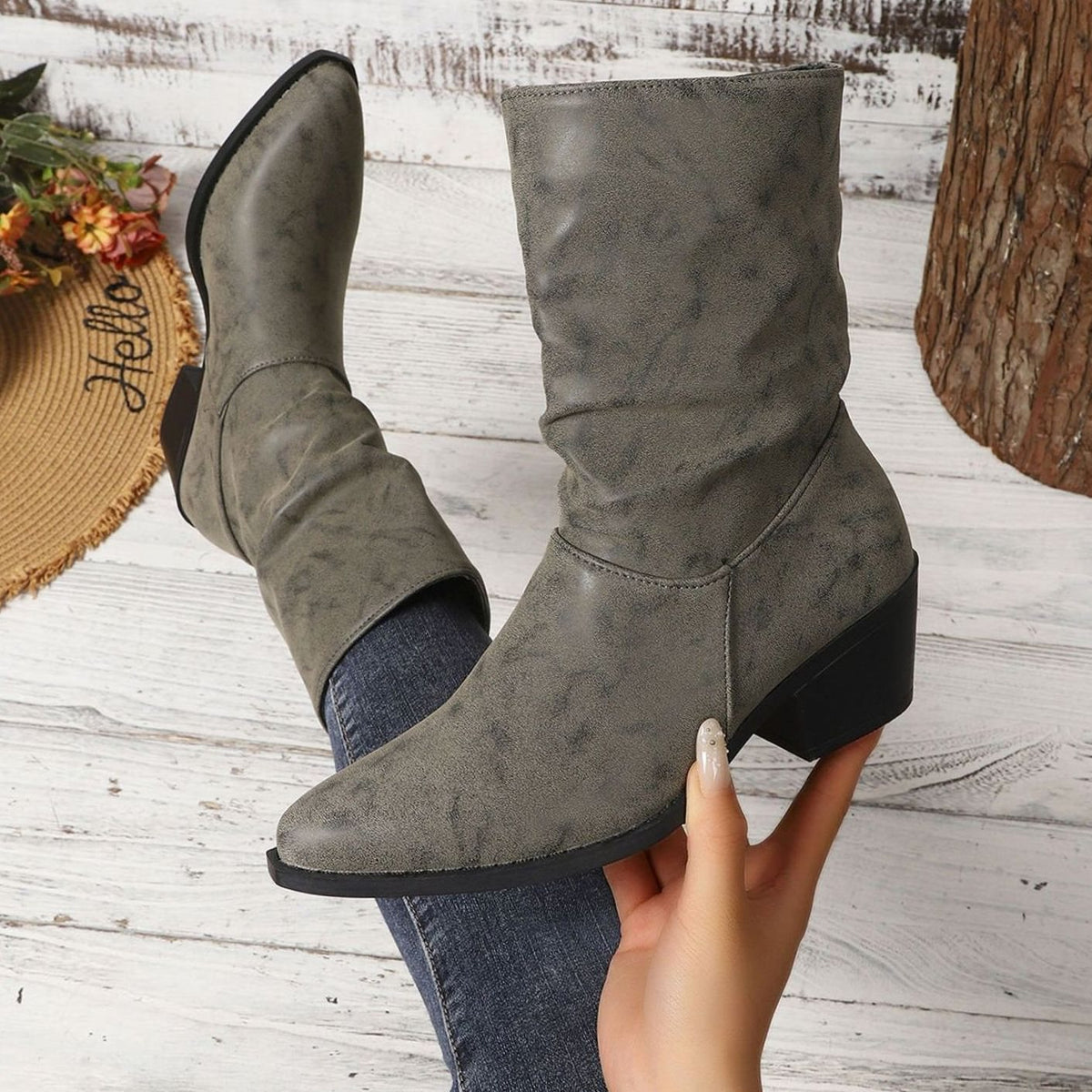 Miriam - Women's Slouch Mid-Calf Boots with Block Heel