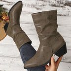 Miriam - Women's Slouch Mid-Calf Boots with Block Heel