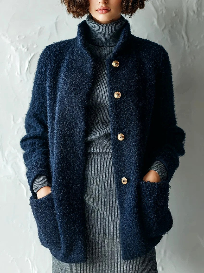 Morgan - Women's Plush Stand-Up Collar Loose Cardigan 2