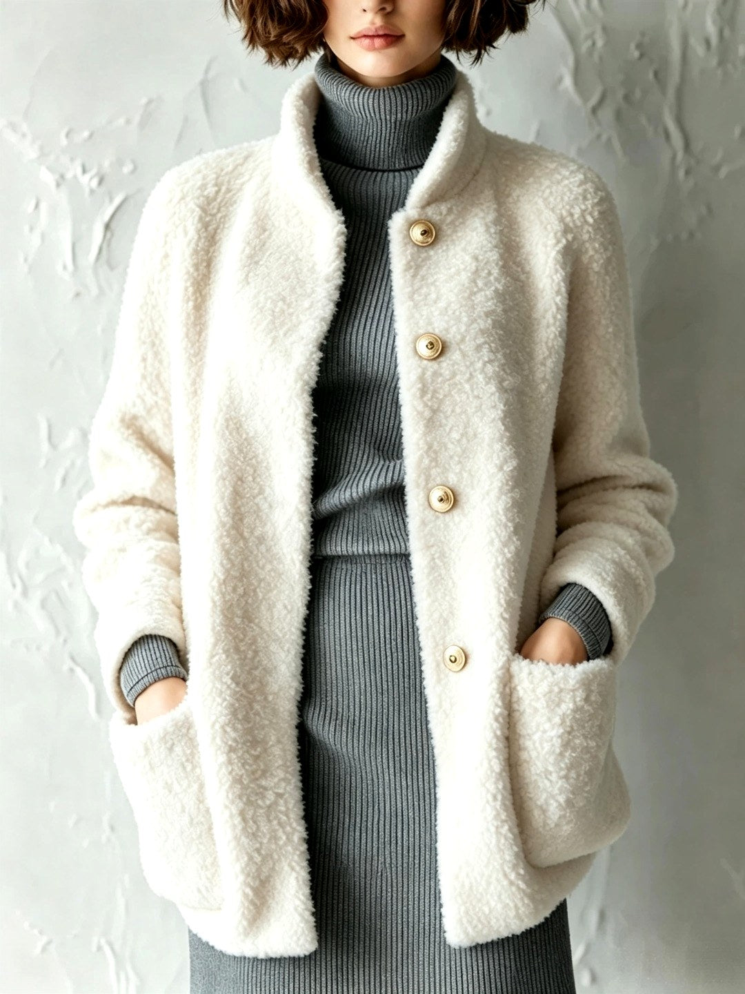 Morgan - Women's Plush Stand-Up Collar Loose Cardigan 3