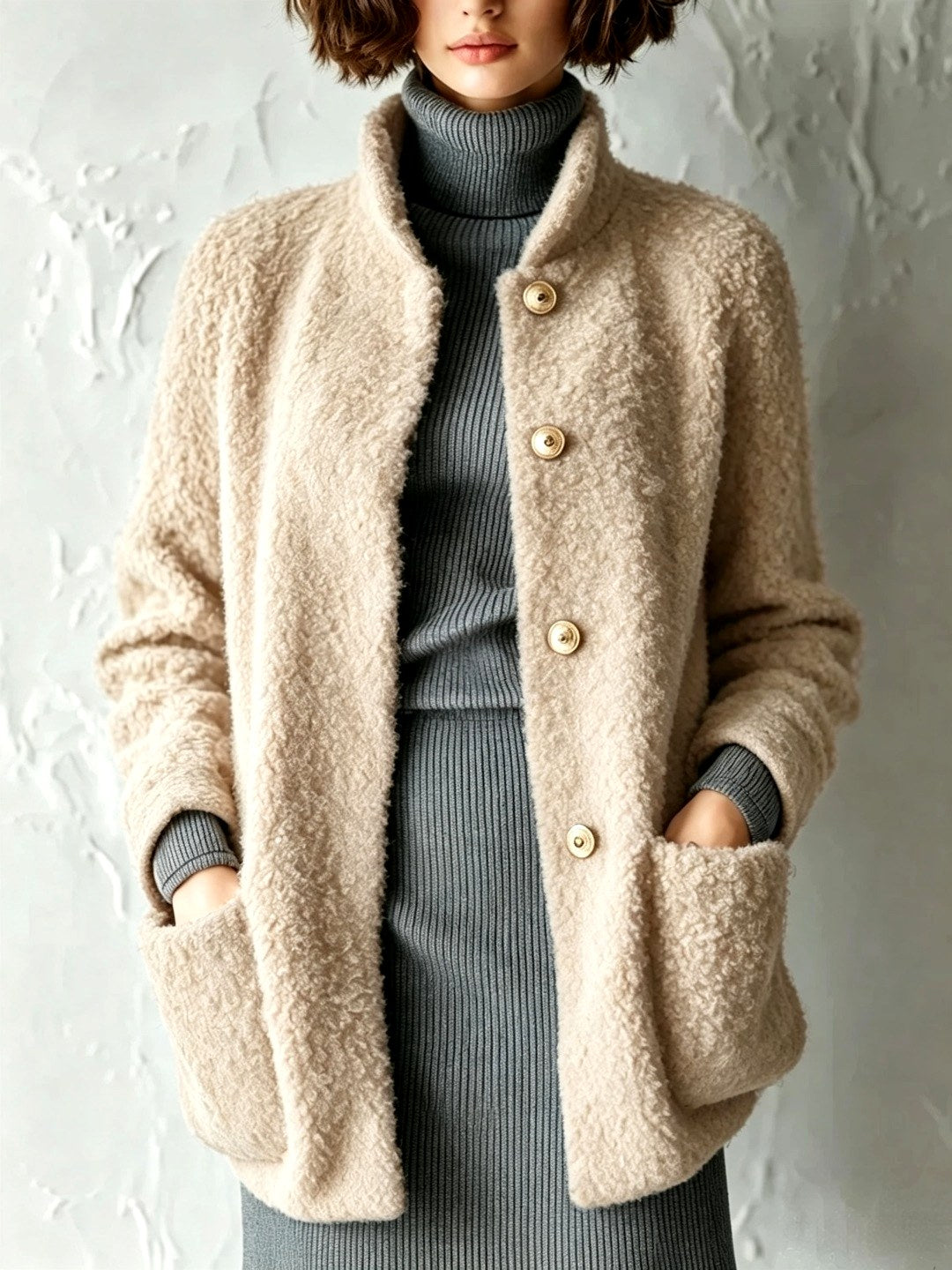 Morgan - Women's Plush Stand-Up Collar Loose Cardigan 4