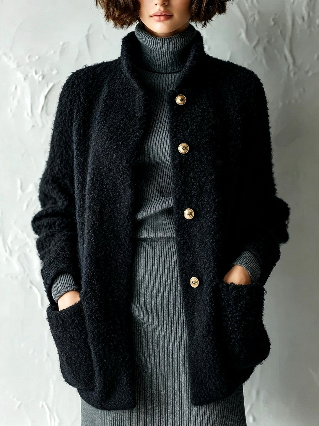 Morgan - Women's Plush Stand-Up Collar Loose Cardigan 5