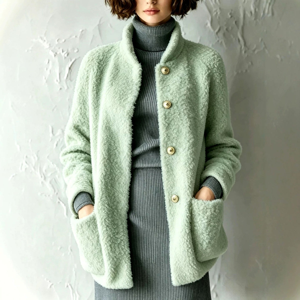 Morgan - Women's Plush Stand-Up Collar Loose Cardigan 6