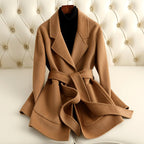 Naomi - Women’s Tie Waist Lapel Coat with Flared Hem 3