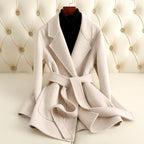 Naomi - Women’s Tie Waist Lapel Coat with Flared Hem 4
