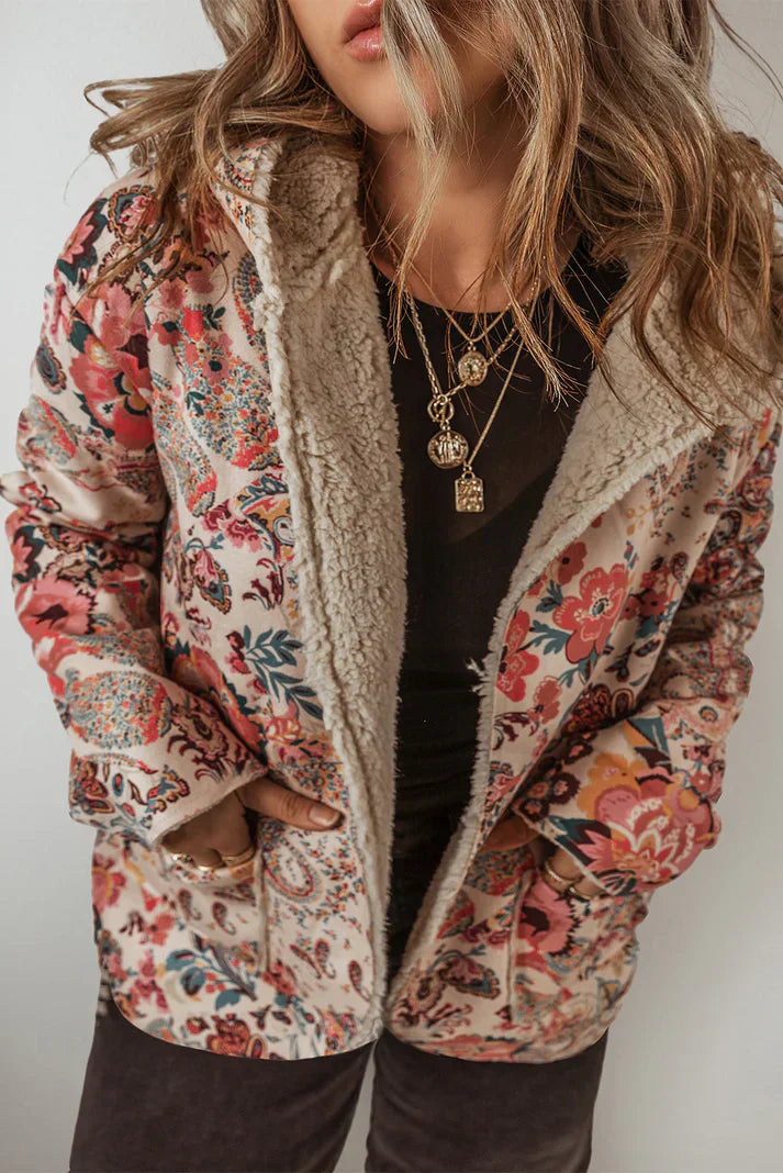 Natalie - Women's Floral Paisley Blazer with Sherpa-Lined Interior