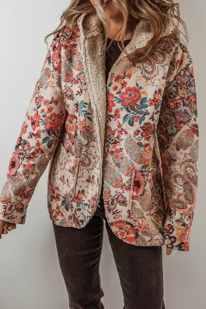 Natalie - Women's Floral Paisley Blazer with Sherpa-Lined Interior
