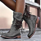 Natalie - Women's Leather Lace-Up Mid-Calf Boot