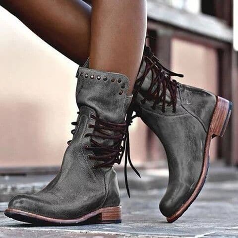 Natalie - Women's Leather Lace-Up Mid-Calf Boot