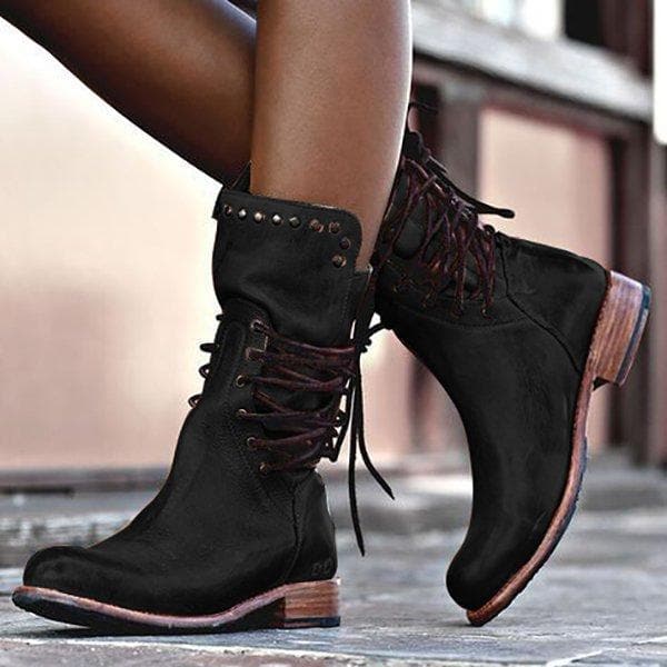 Natalie - Women's Leather Lace-Up Mid-Calf Boot