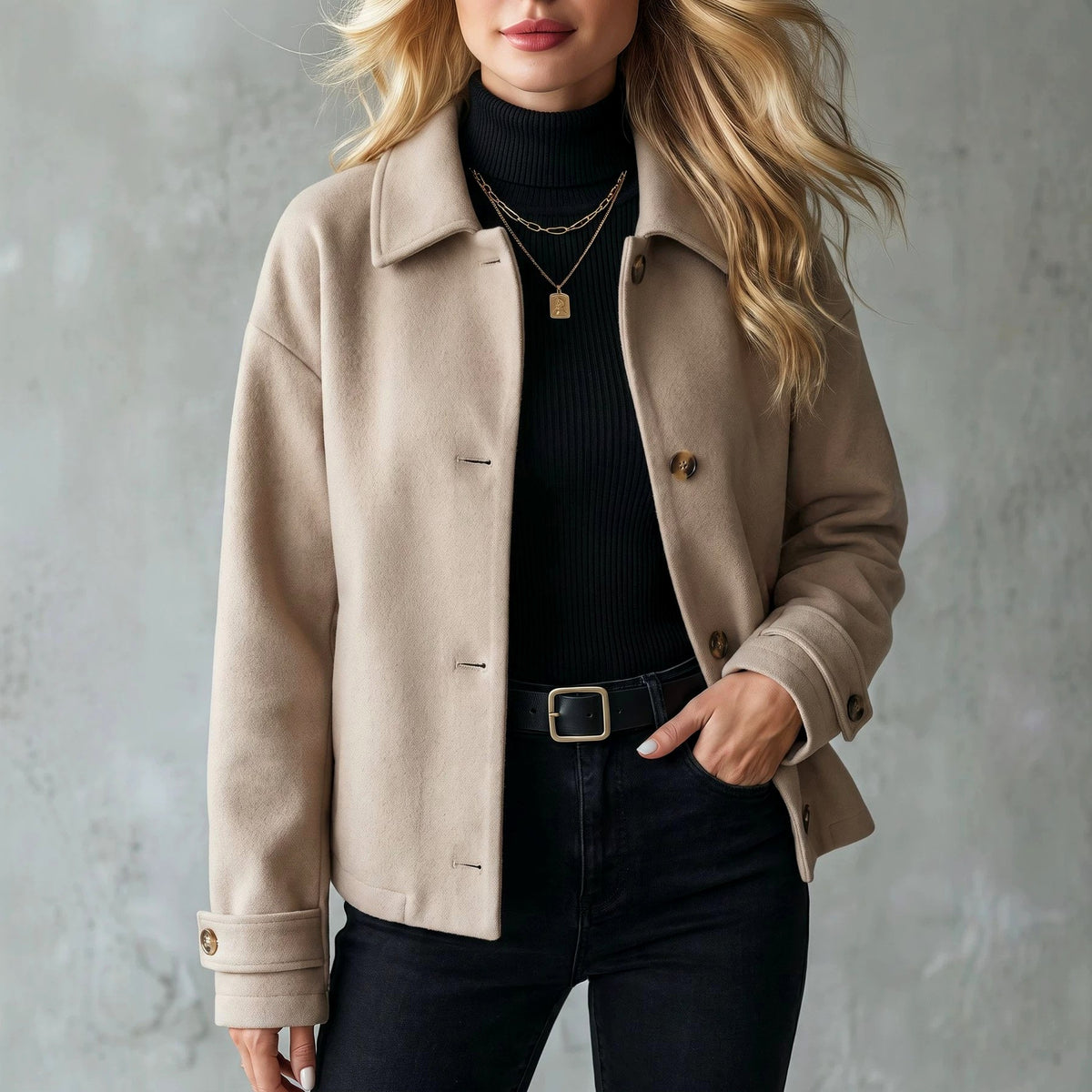 Natalie - Women's Collared Button-Front Short Coat 1