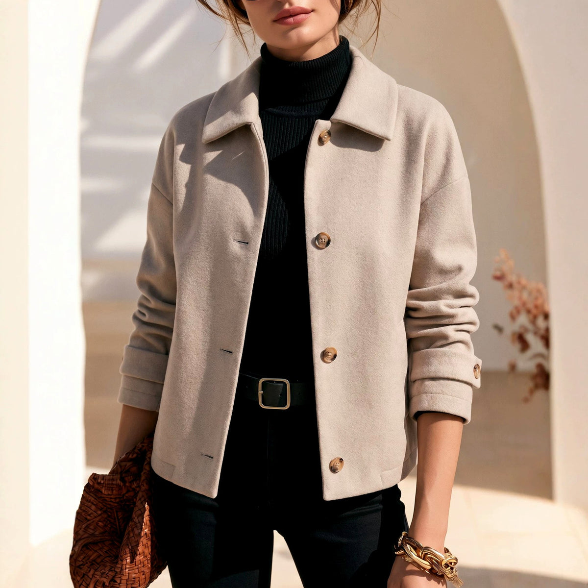 Natalie - Women's Collared Button-Front Short Coat 3