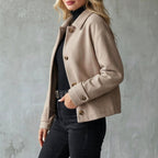 Natalie - Women's Collared Button-Front Short Coat 4