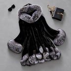 Natalie - Women's Faux Fur Hooded Flared Coat with Fur Trim 2