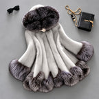 Natalie - Women's Faux Fur Hooded Flared Coat with Fur Trim 3