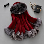 Natalie - Women's Faux Fur Hooded Flared Coat with Fur Trim 4