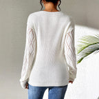 Natalie - Women's V-Neck Knit Sweater with Openwork Sleeve Detail 9