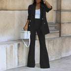 Natasha - Women's Double-Breasted Tailored Blazer and Flared Trouser Set