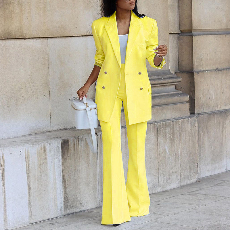 Natasha - Women's Double-Breasted Tailored Blazer and Flared Trouser Set