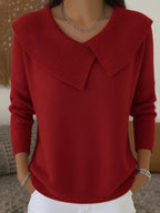 Natasha - Women's Ribbed V-Neck Oversized Collar Sweater