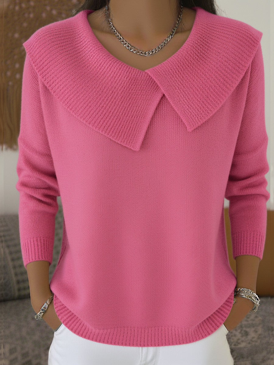 Natasha - Women's Ribbed V-Neck Oversized Collar Sweater