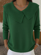 Natasha - Women's Ribbed V-Neck Oversized Collar Sweater