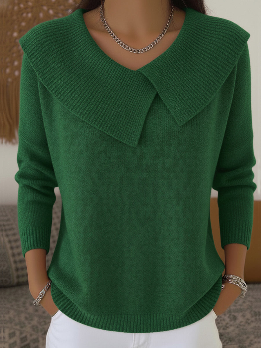Natasha - Women's Ribbed V-Neck Oversized Collar Sweater
