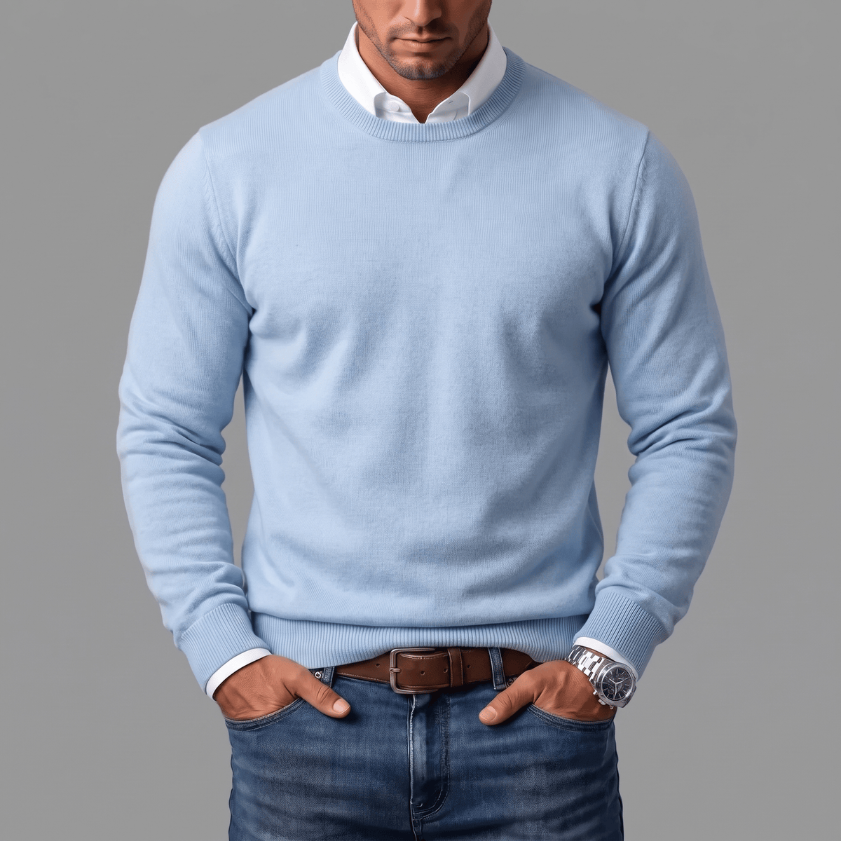 Neil - Men's Crewneck Sweater with Ribbed Cuffs and Hem